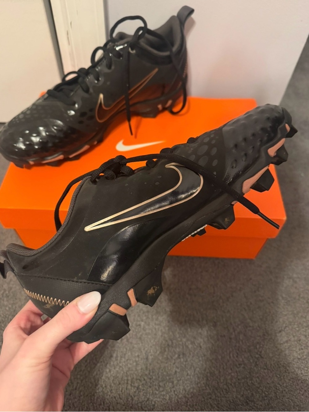 Nike Black and Rose Gold Athletic Cleats